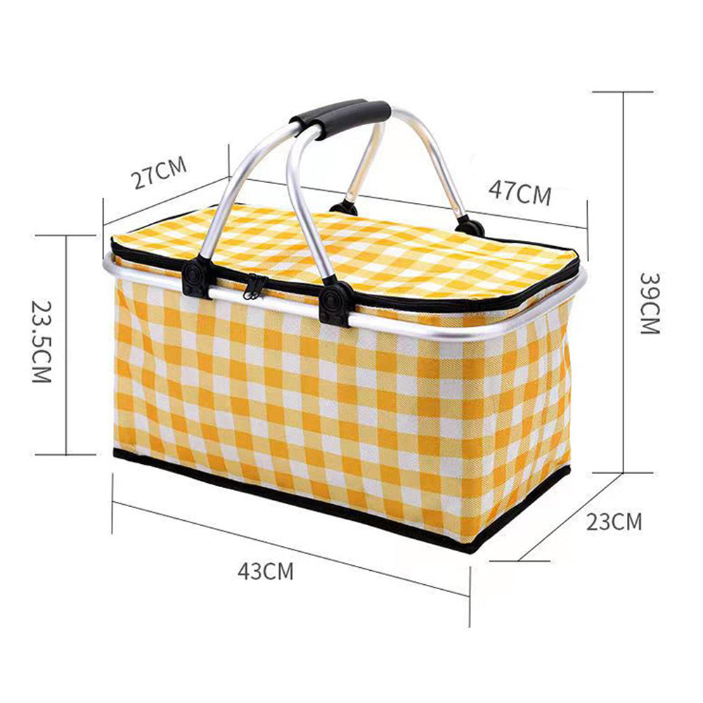 Collapsible Outdoor Camping Portable Insulated Picnic Basket Camping Picnic Ice Pack(Yellow Grid) V462-TO-39-01
