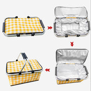Collapsible Outdoor Camping Portable Insulated Picnic Basket Camping Picnic Ice Pack(Yellow Grid) V462-TO-39-01