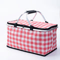 Collapsible Outdoor Camping Portable Insulated Picnic Basket Camping Picnic Ice Pack(Red Grid) V462-TO-39-02