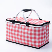 Collapsible Outdoor Camping Portable Insulated Picnic Basket Camping Picnic Ice Pack(Red Grid) V462-TO-39-02