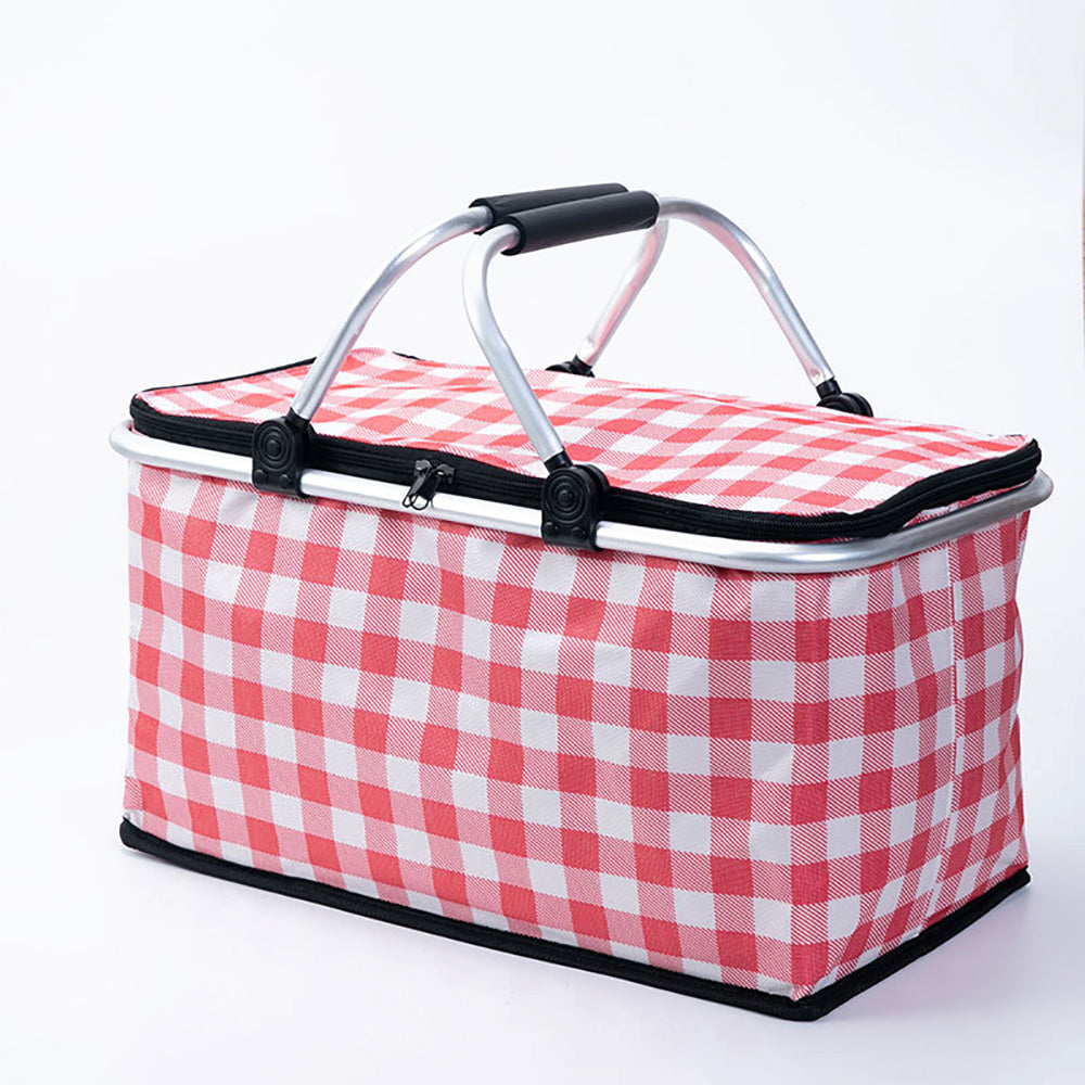 Collapsible Outdoor Camping Portable Insulated Picnic Basket Camping Picnic Ice Pack(Red Grid) V462-TO-39-02