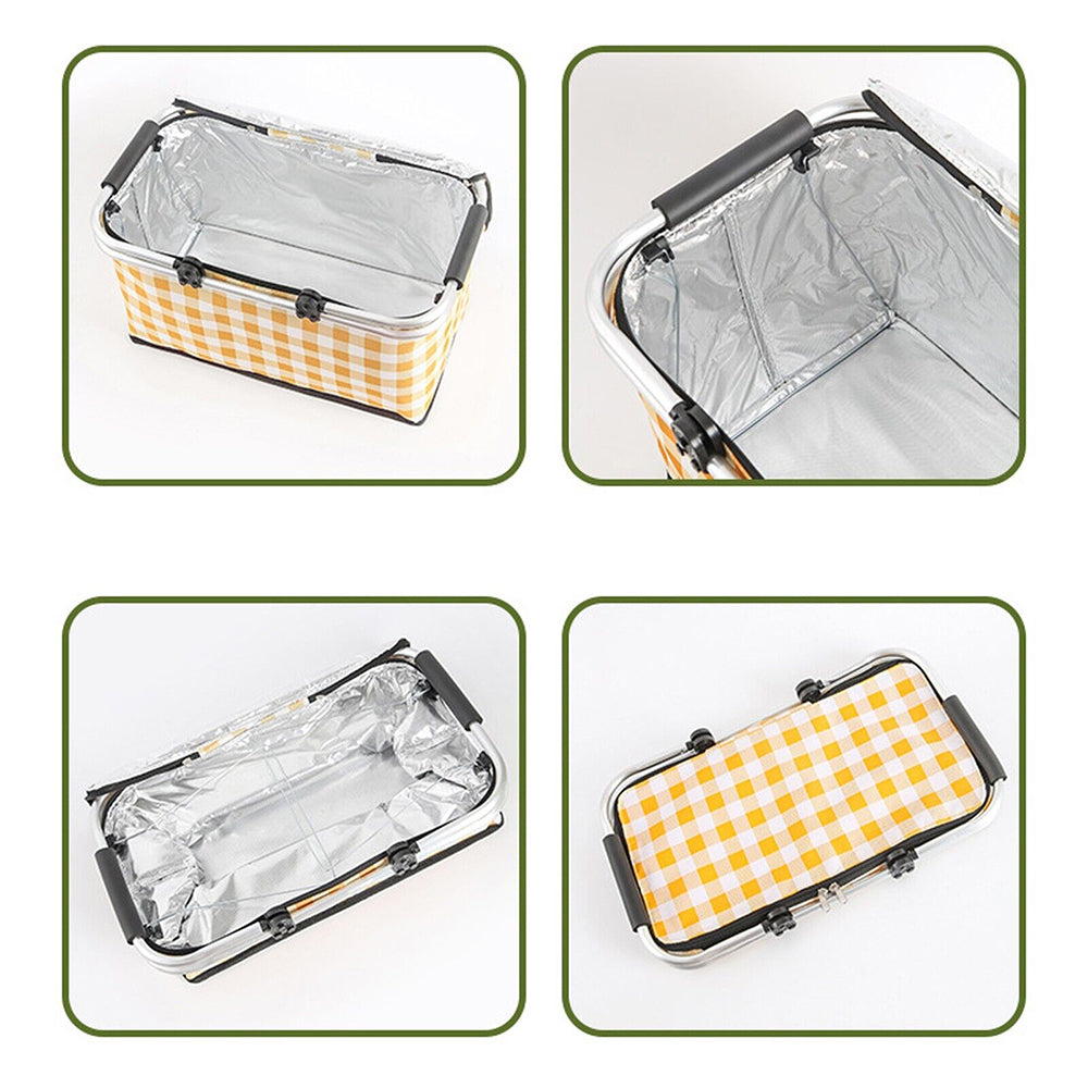 Collapsible Outdoor Camping Portable Insulated Picnic Basket Camping Picnic Ice Pack(Red Grid) V462-TO-39-02