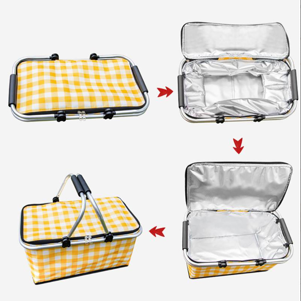 Collapsible Outdoor Camping Portable Insulated Picnic Basket Camping Picnic Ice Pack(Red Grid) V462-TO-39-02