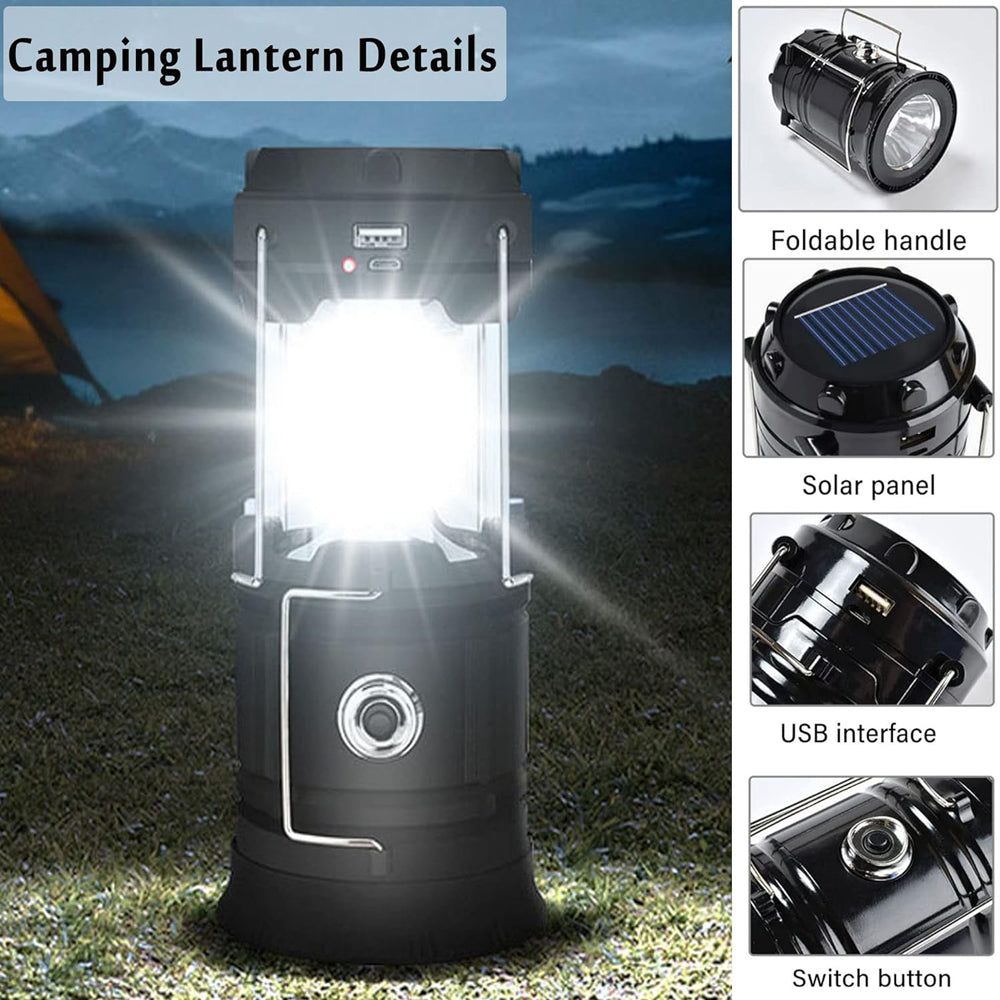 LED Camping Lamp Solar Powered Rechargeable USB Torch Waterproof Emergency Light Lantern V462-TO-40-01