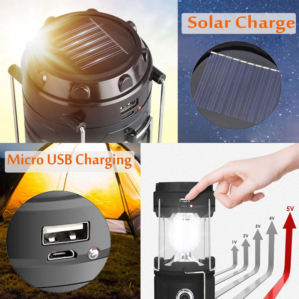 LED Camping Lamp Solar Powered Rechargeable USB Torch Waterproof Emergency Light Lantern V462-TO-40-01