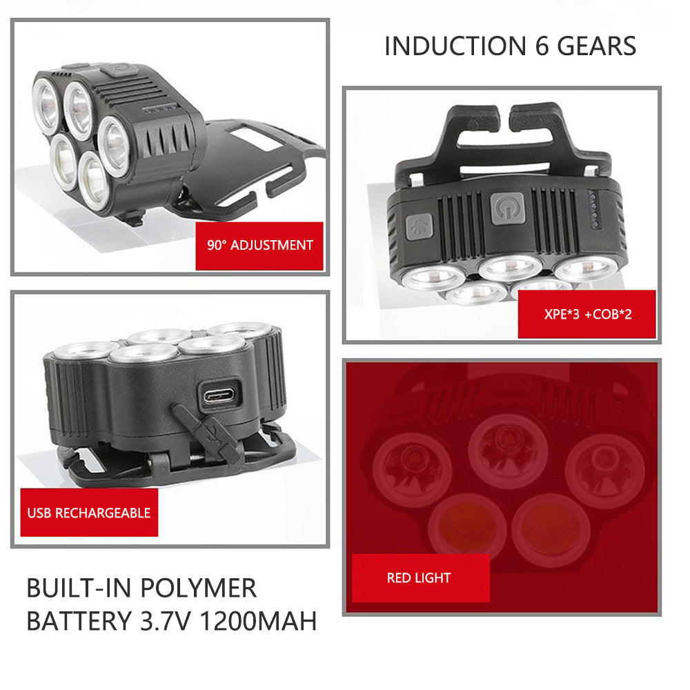 6 Modes LED Head Torch Induction Headlight Camping COB Infrared Strong Lights V462-TO-45-01