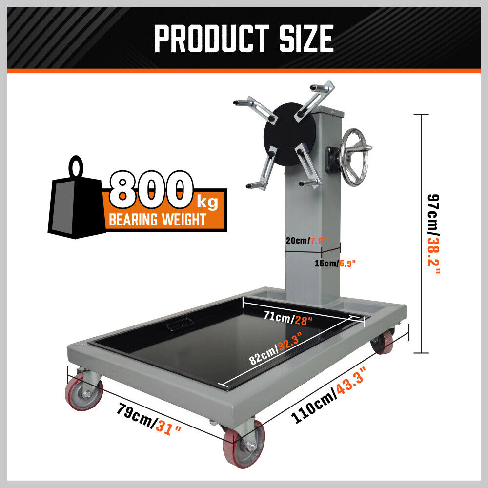 800kg Folding Engine Stand 1763lb Heavy Duty Workshop Auto Crane Hoist Motor V465-119125