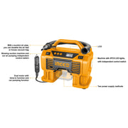 INGCO Air Compressor Car Tyre Deflator Inflator Pump 160PSI Auto Stop & Fittings(no battery and charger) V465-12345