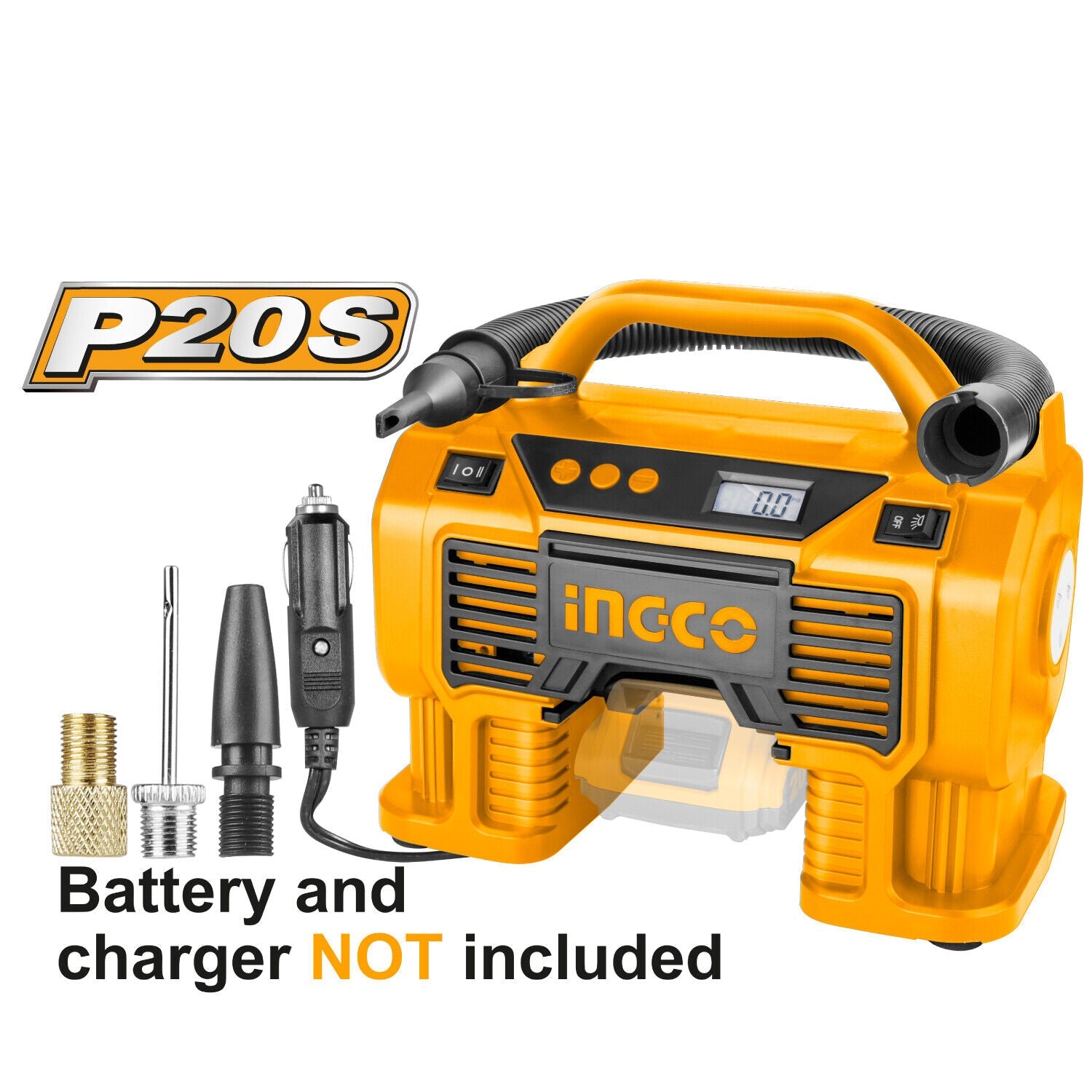 INGCO Air Compressor Car Tyre Deflator Inflator Pump 160PSI Auto Stop & Fittings(no battery and charger) V465-12345