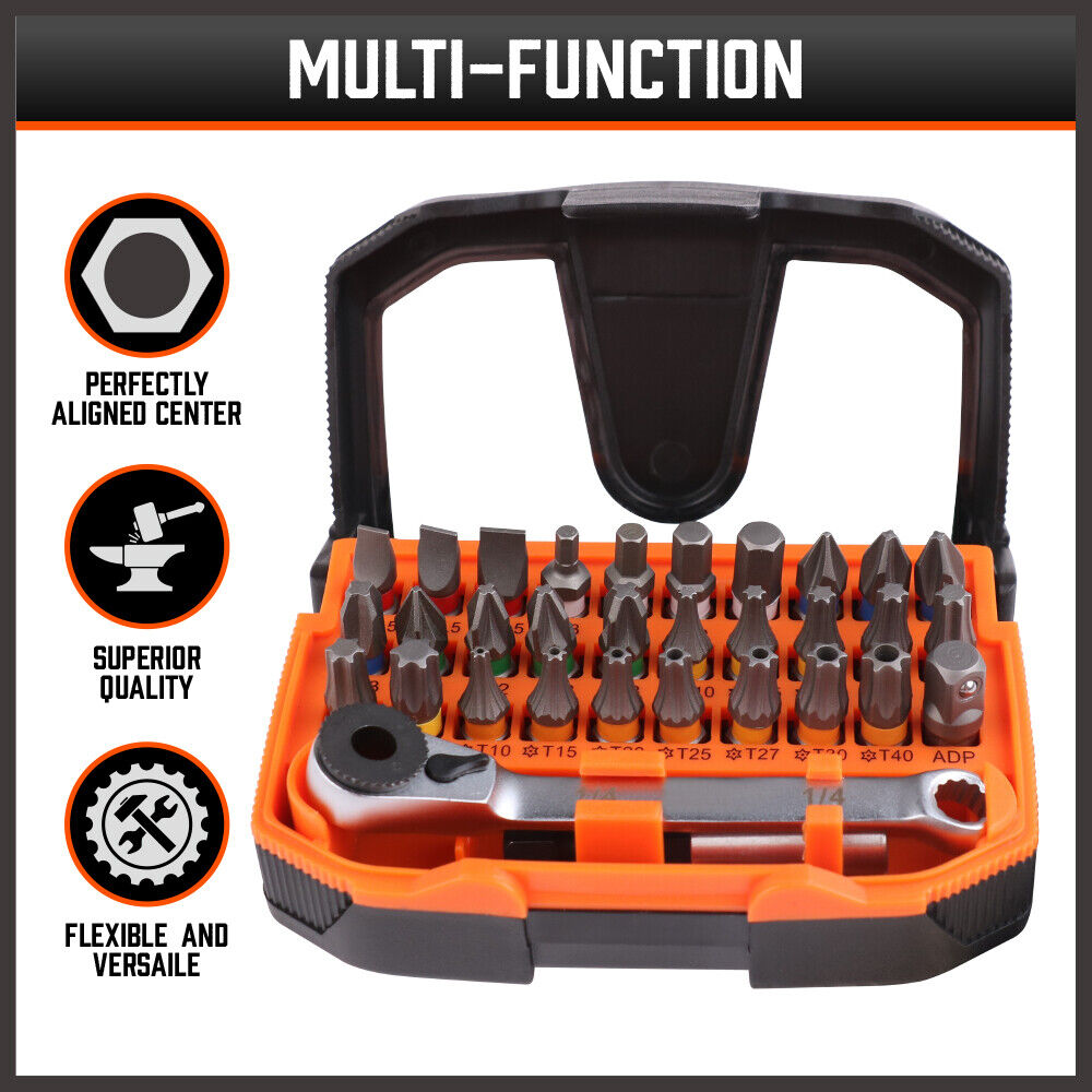 32Piece 1/4" Mini Double Head Screwdriver Bit and Ratchet Set CRV Steel Durable V465-145878