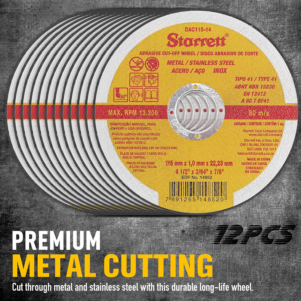 12x 4.5inch 115mm Angle Grinder Cutting Discs Thin Cut Off Wheel Steel Stainless V465-14852