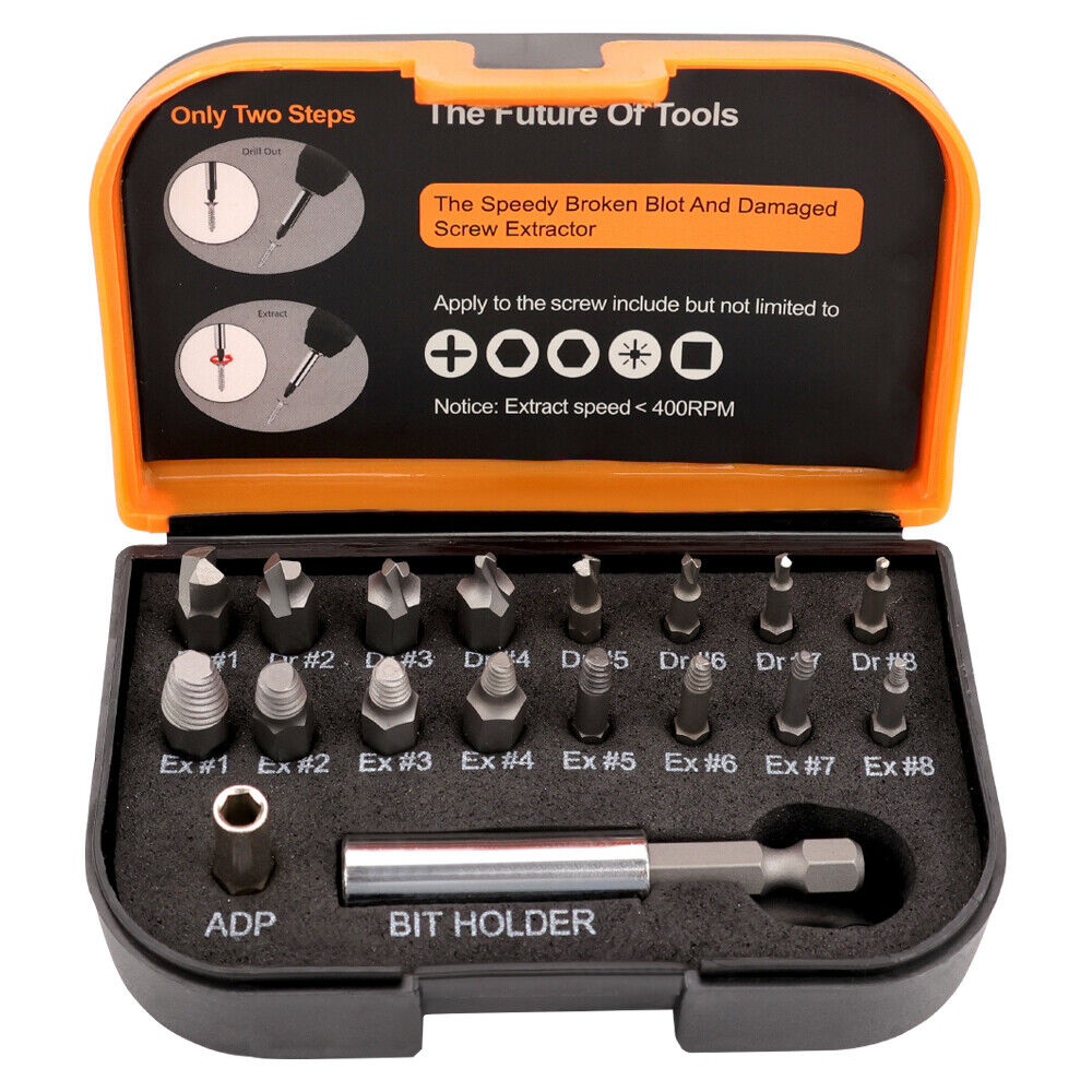 18x Magnetic Damaged Screw Extractor Set Broken Drill Bit Remover Kit Hex Crv V465-175295