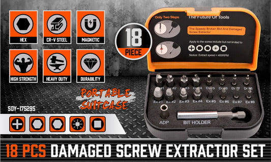 18x Magnetic Damaged Screw Extractor Set Broken Drill Bit Remover Kit Hex Crv V465-175295