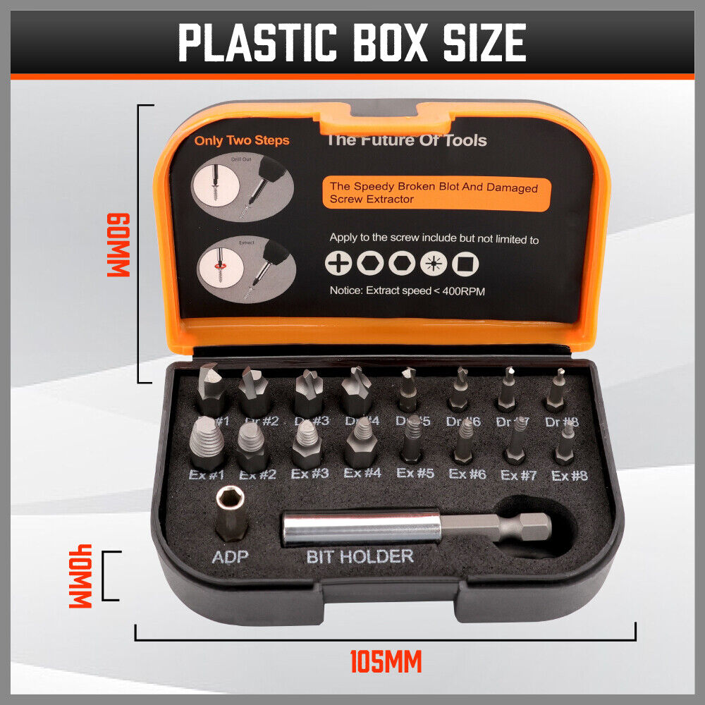 18x Magnetic Damaged Screw Extractor Set Broken Drill Bit Remover Kit Hex Crv V465-175295