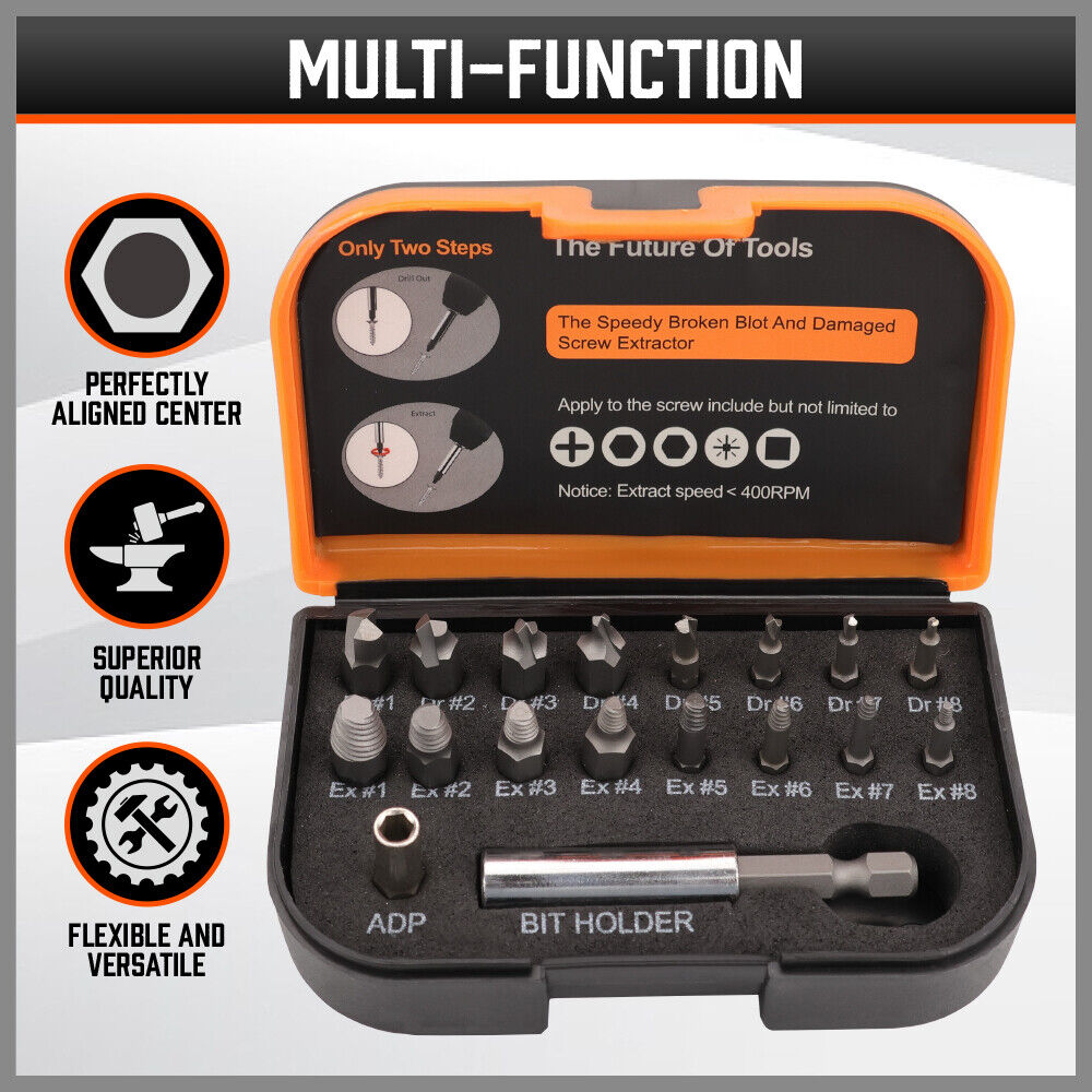 18x Magnetic Damaged Screw Extractor Set Broken Drill Bit Remover Kit Hex Crv V465-175295
