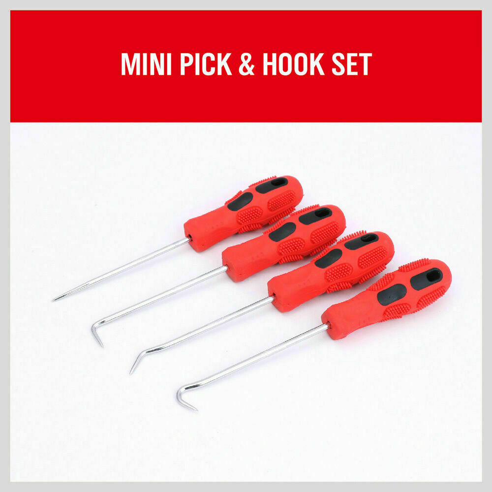 4Pc Pick Hook Set O Ring Oil Seal Remover Non-Slip Rubber Handle Red Local Stock V465-20208-AU-5