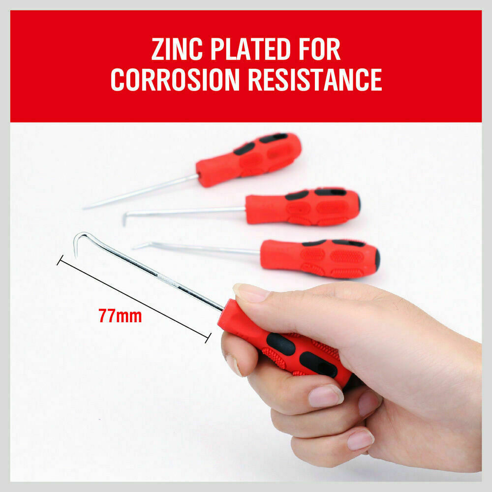4Pc Pick Hook Set O Ring Oil Seal Remover Non-Slip Rubber Handle Red Local Stock V465-20208-AU-5