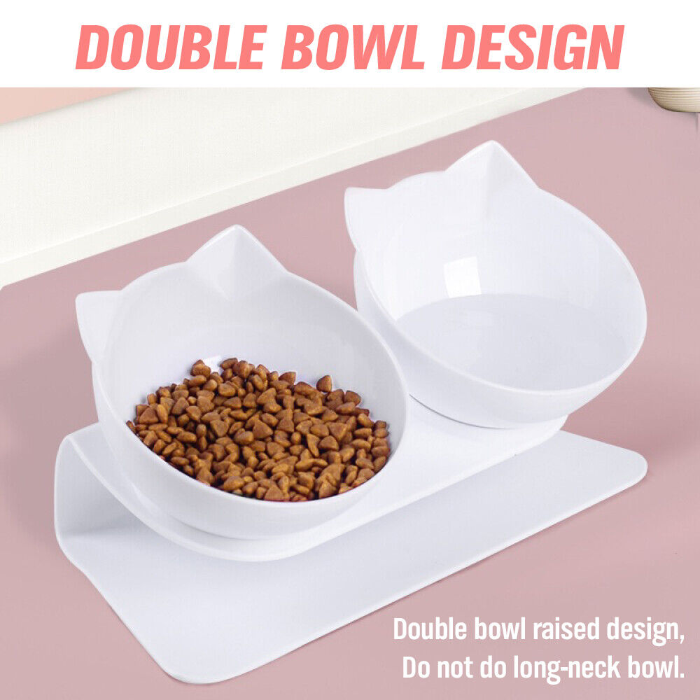 Black Double Cat Bowl Pet Bowl Stand Dog Elevated Feeder Food Water Raised Lifted V465-239159-BLACK