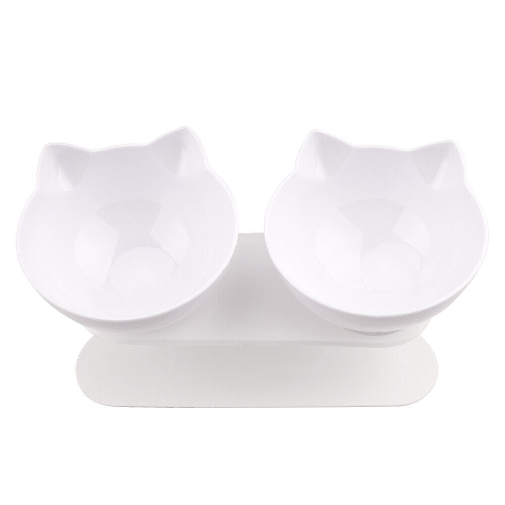 White Double Cat Bowl Pet Bowls Stand Dog Elevated Feeder Food Water Raised Lifted V465-239159-WHITE