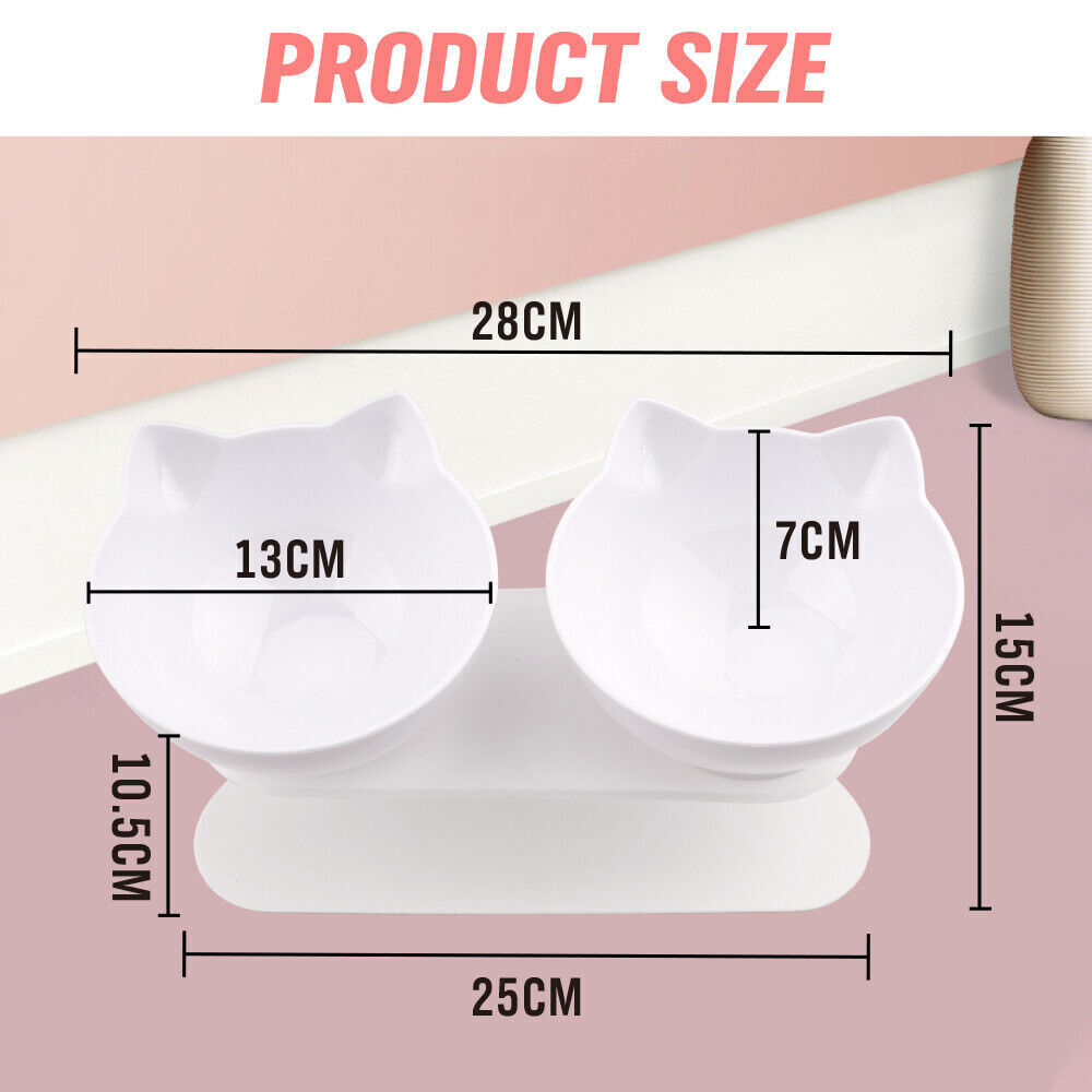 White Double Cat Bowl Pet Bowls Stand Dog Elevated Feeder Food Water Raised Lifted V465-239159-WHITE
