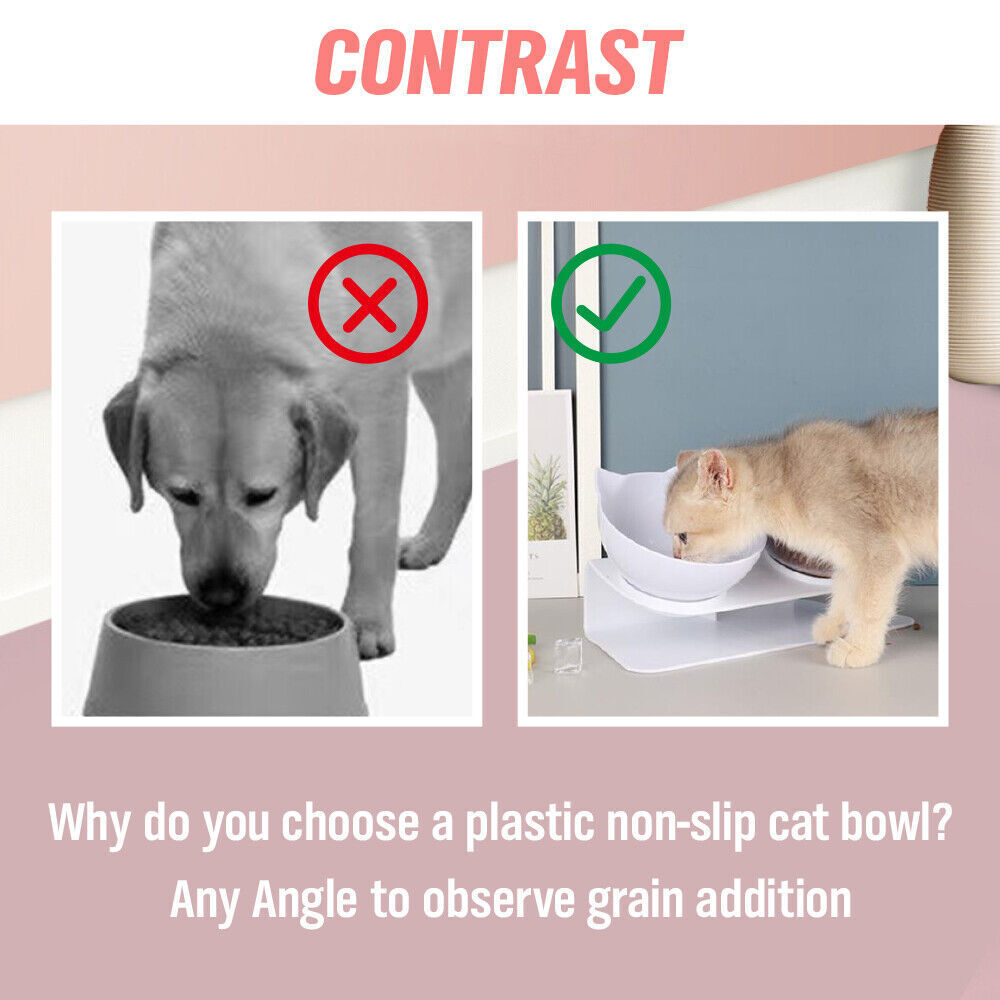 White Double Cat Bowl Pet Bowls Stand Dog Elevated Feeder Food Water Raised Lifted V465-239159-WHITE