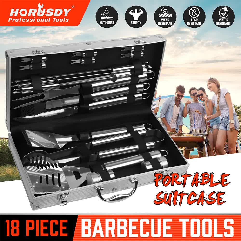 18Pcs BBQ Tool Set Stainless Steel Barbecue Utensil Cooking Grill Outdoor Cook V465-24903