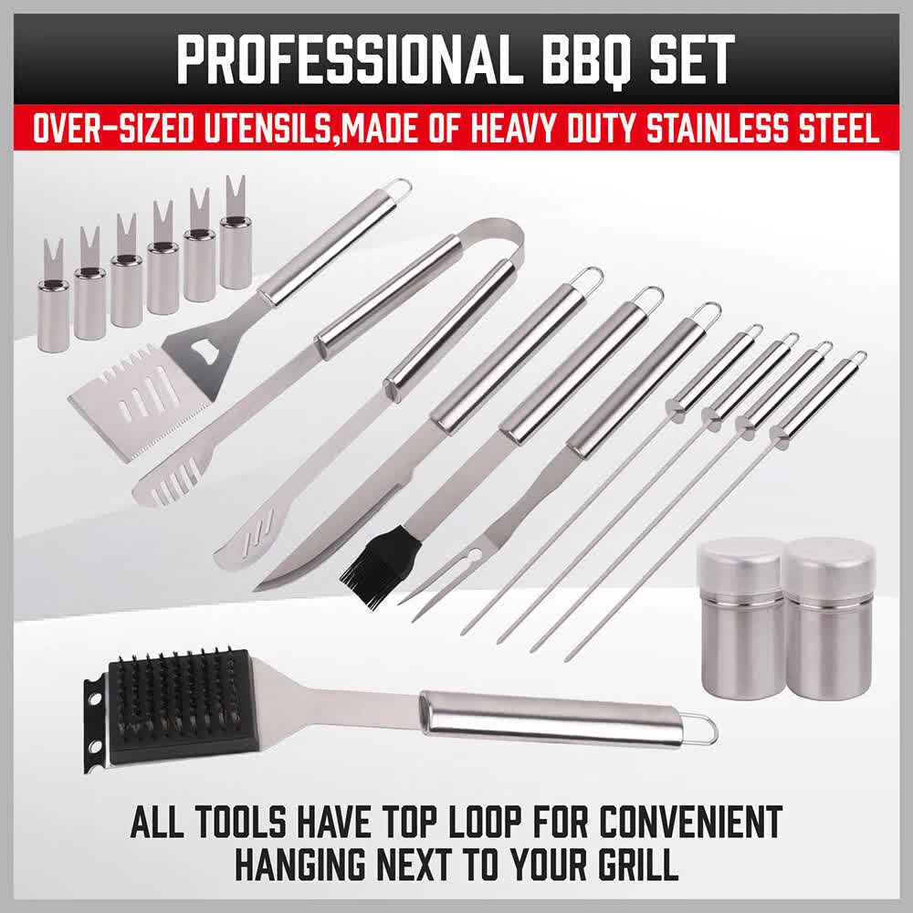 18Pcs BBQ Tool Set Stainless Steel Barbecue Utensil Cooking Grill Outdoor Cook V465-24903
