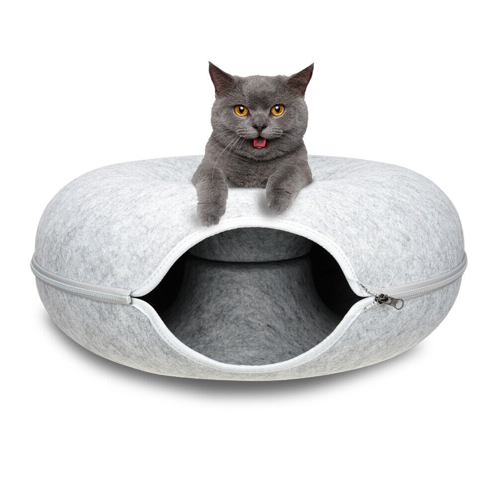 Medium Cat Tunnel Bed Light Grey Felt Pet Puppy Nest Cave House Interactive Toy V465-26820