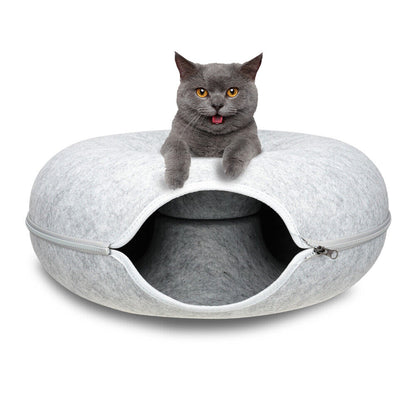 Medium Cat Tunnel Bed Light Grey Felt Pet Puppy Nest Cave House Interactive Toy V465-26820