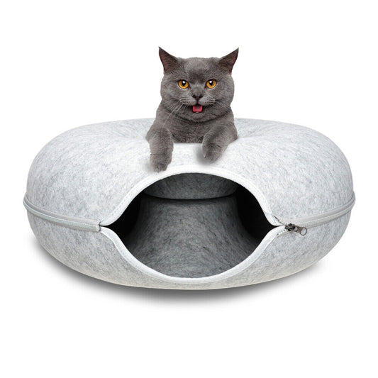 Medium Cat Tunnel Bed Light Grey Felt Pet Puppy Nest Cave House Interactive Toy V465-26820