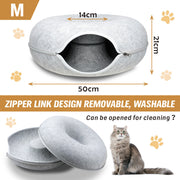 Medium Cat Tunnel Bed Light Grey Felt Pet Puppy Nest Cave House Interactive Toy V465-26820