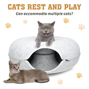 Medium Cat Tunnel Bed Light Grey Felt Pet Puppy Nest Cave House Interactive Toy V465-26820