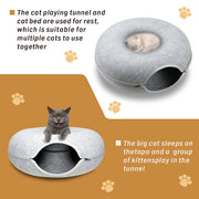 Medium Cat Tunnel Bed Light Grey Felt Pet Puppy Nest Cave House Interactive Toy V465-26820