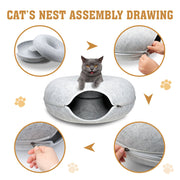 Medium Cat Tunnel Bed Light Grey Felt Pet Puppy Nest Cave House Interactive Toy V465-26820