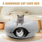 Medium Cat Tunnel Bed Light Grey Felt Pet Puppy Nest Cave House Interactive Toy V465-26820