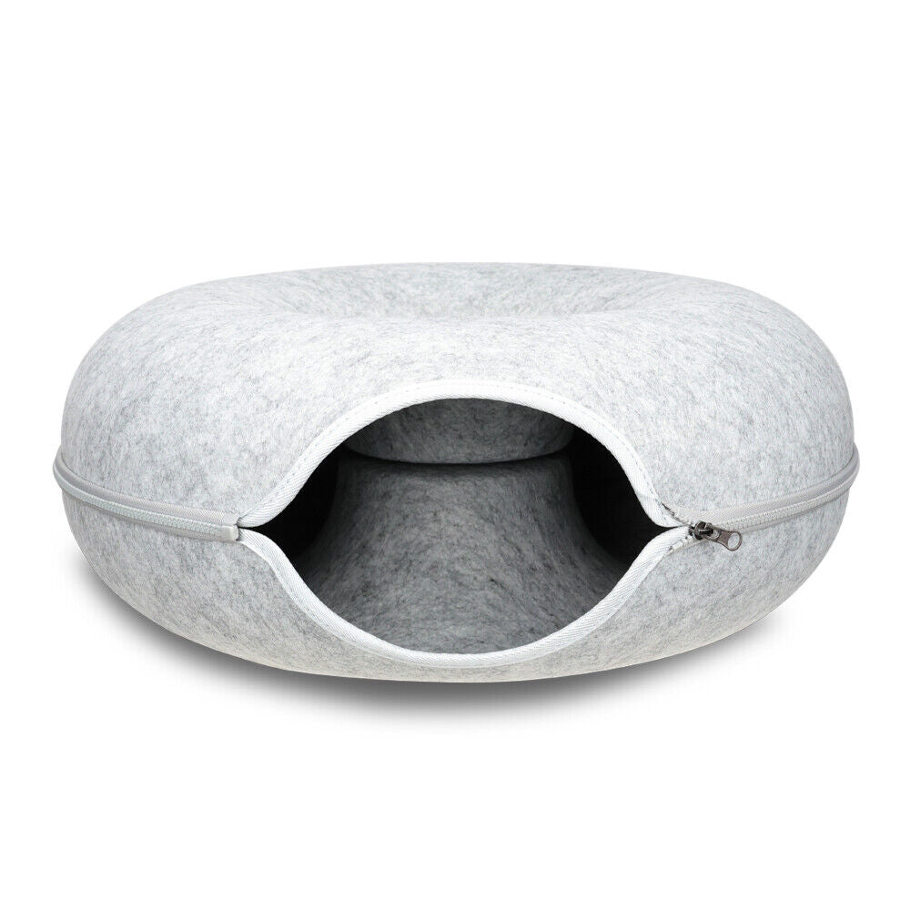 Medium Cat Tunnel Bed Light Grey Felt Pet Puppy Nest Cave House Interactive Toy V465-26820