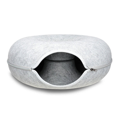 Medium Cat Tunnel Bed Light Grey Felt Pet Puppy Nest Cave House Interactive Toy V465-26820