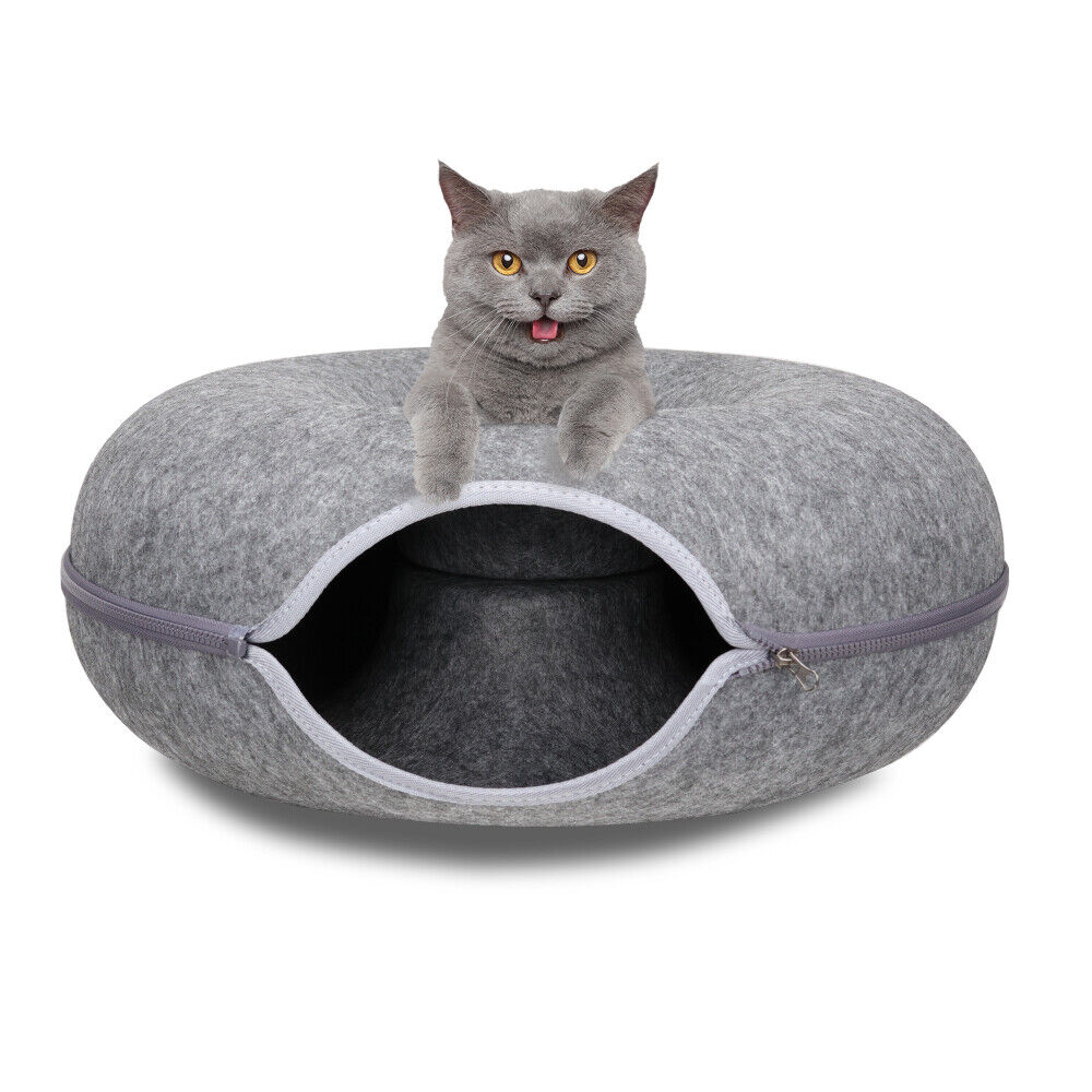 Dark Grey Cat Tunnel Bed Felt Pet Puppy Nest Cave House Toy Washable Detachable V465-26821