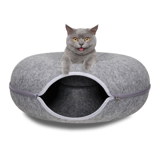 Dark Grey Cat Tunnel Bed Felt Pet Puppy Nest Cave House Toy Washable Detachable V465-26821