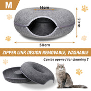 Dark Grey Cat Tunnel Bed Felt Pet Puppy Nest Cave House Toy Washable Detachable V465-26821