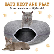 Dark Grey Cat Tunnel Bed Felt Pet Puppy Nest Cave House Toy Washable Detachable V465-26821