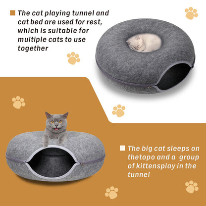 Dark Grey Cat Tunnel Bed Felt Pet Puppy Nest Cave House Toy Washable Detachable V465-26821