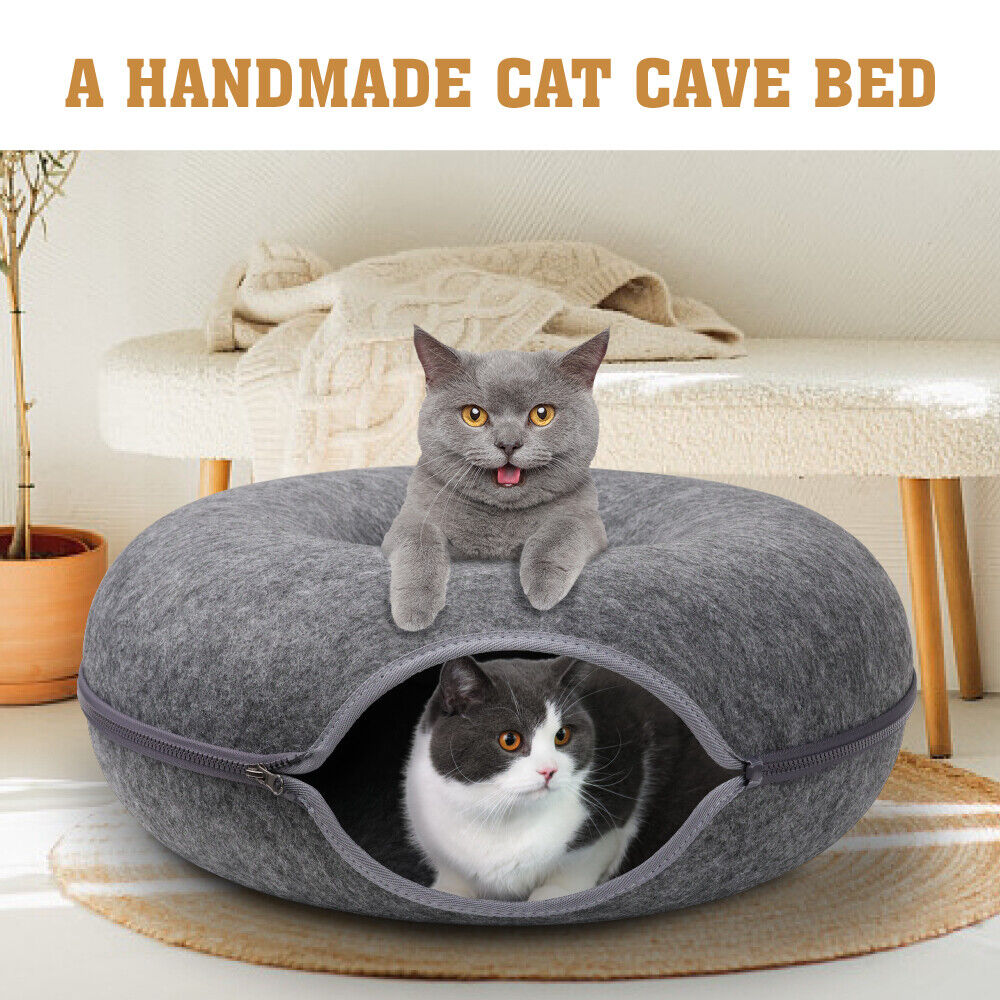 Dark Grey Cat Tunnel Bed Felt Pet Puppy Nest Cave House Toy Washable Detachable V465-26821