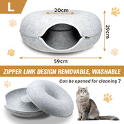 59 x 29cm Cat Tunnel Bed Dark Grey Felt Pet Puppy Nest Cave Toy Light Grey V465-26822