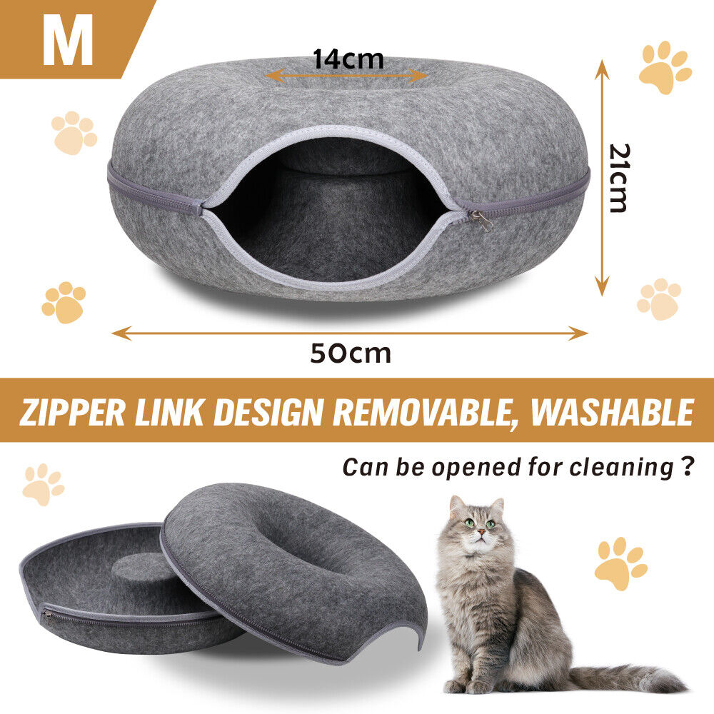 Cat Tunnel Bed Felt Pet Puppy Nest Cave House Round Donut Interactive Play Toy 26823 V465-26823