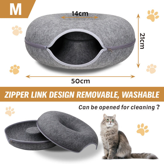 Cat Tunnel Bed Felt Pet Puppy Nest Cave House Round Donut Interactive Play Toy 26823 V465-26823