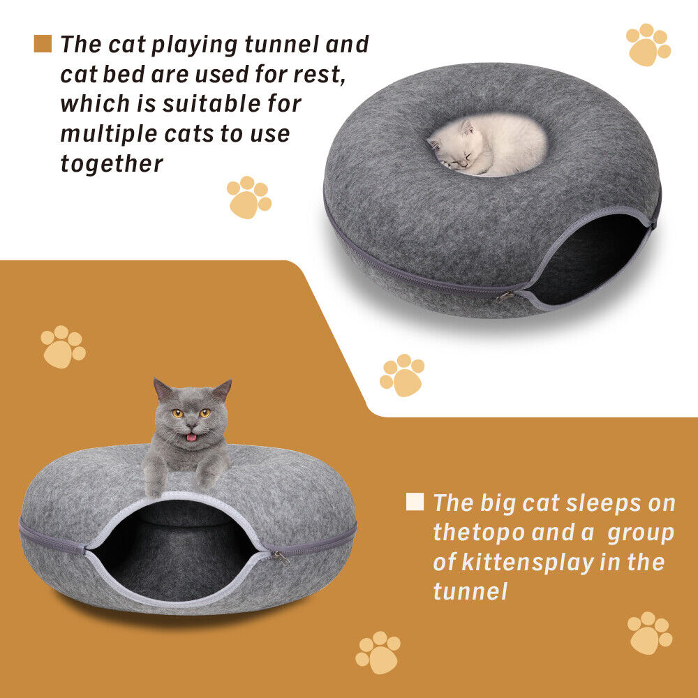 Cat Tunnel Bed Felt Pet Puppy Nest Cave House Round Donut Interactive Play Toy 26823 V465-26823