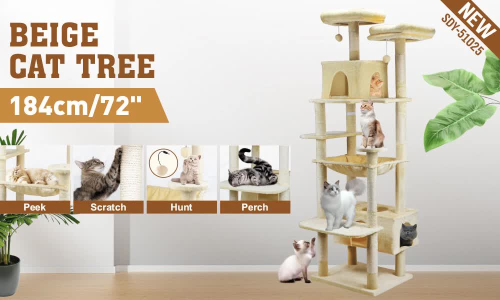 VaKa 184cm Road Cat Tree Tower Scratching Post Scratcher Condo with Big Hammock V465-51025