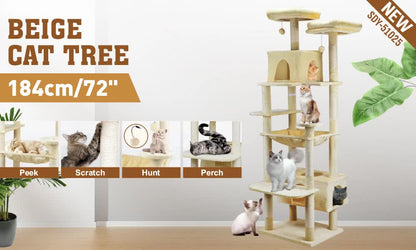 VaKa 184cm Road Cat Tree Tower Scratching Post Scratcher Condo with Big Hammock V465-51025