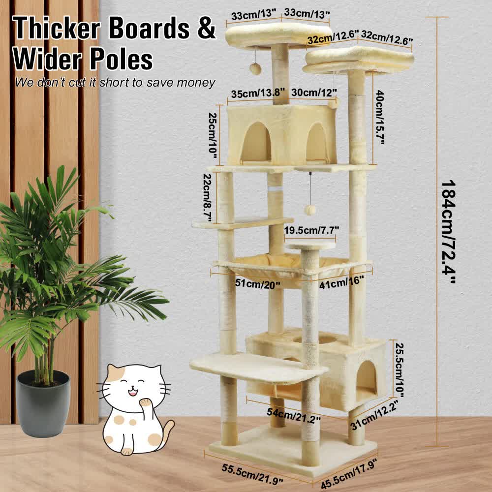 VaKa 184cm Road Cat Tree Tower Scratching Post Scratcher Condo with Big Hammock V465-51025